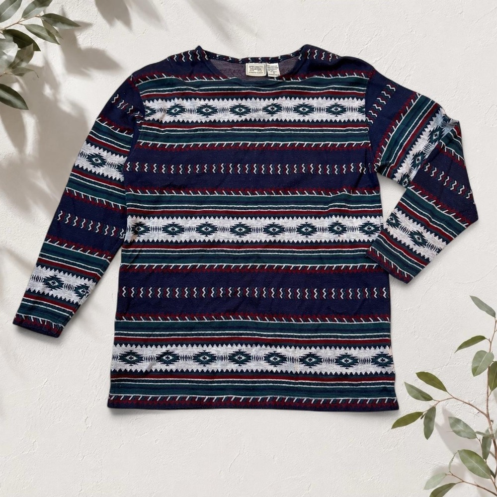 Specialty Collection Vintage 90s Geometric Knit Sweater Navy Red White Small